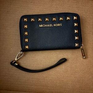 Michael Kors Navy Wallet with Gold Studs